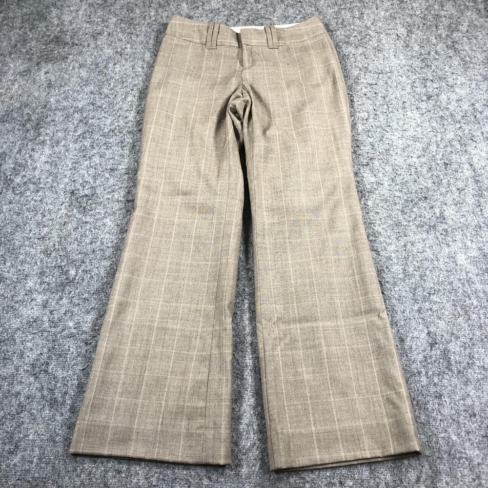 Banana Republic Wool Pants Womens Petite 0P Beige Jackson Fit Plaid Wide Leg
